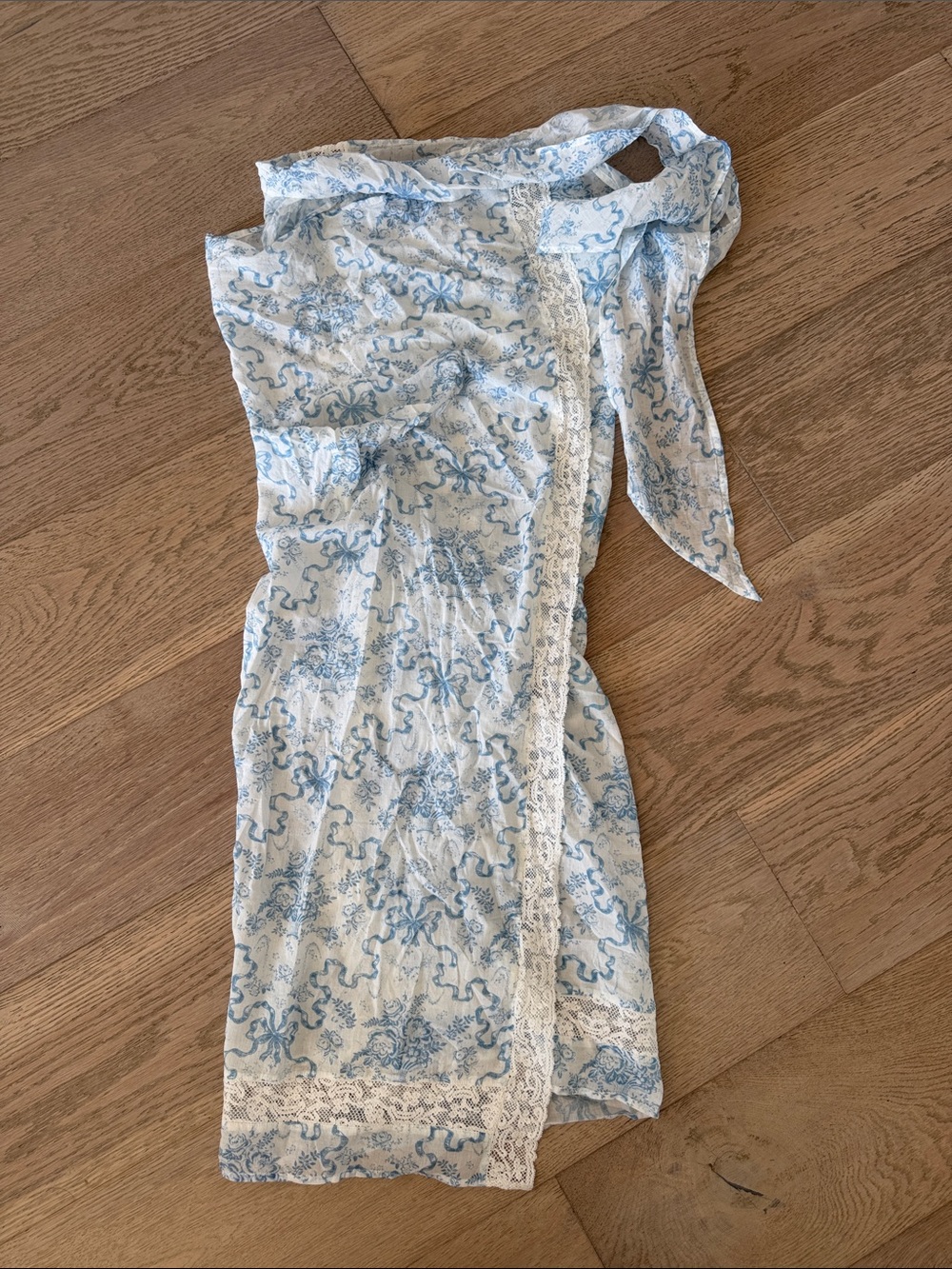 LoveShackFancy Blue and White Floral Lace-Trim Midi Skirt